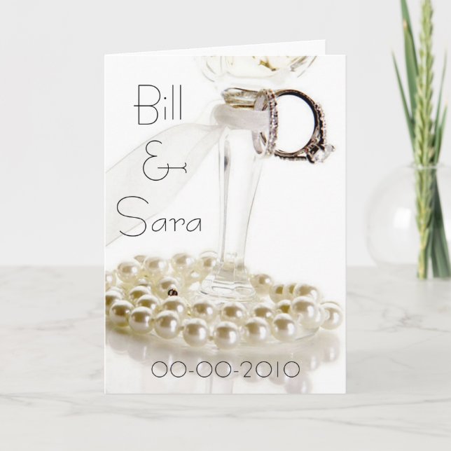 Cartão Design branco romântico das pérolas do casamento (Frente)