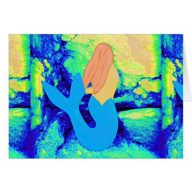 Cartão design da sereia de cauda azul (Frente Horizontal)