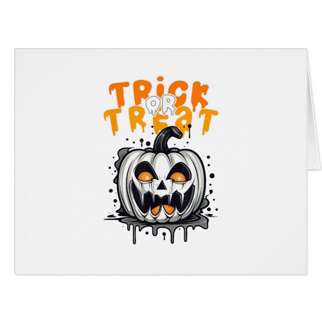 Cartão Design de Abóbora de Halloween Truque ou Tratar (Frente horizontal)