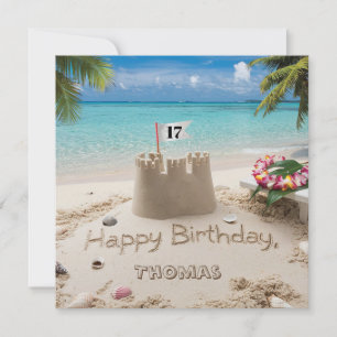 Cartão Design de aniversário de praia personalizada