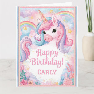 Cartão Design de Aniversário de Unicórnio Mágico com Arco