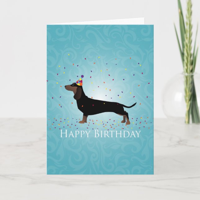 Cartão Design de aniversário feliz de Dachshund (Frente)