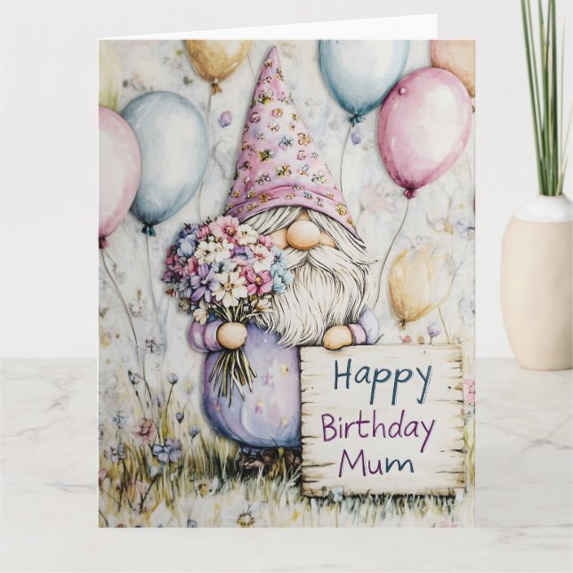 Cartão Design de aniversário Gnomo para Mãe (Frente)