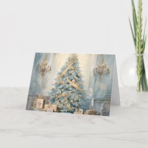 Cartão Design de Árvore de Natal Elegante e Dourada
