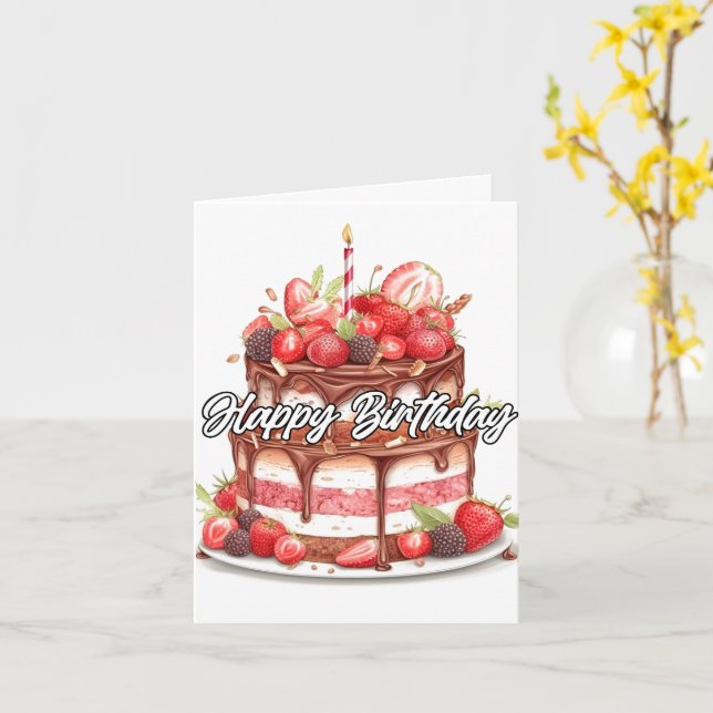 Cartão Design de Bolo de Aniversário de Chocolate (Flor Amarela)