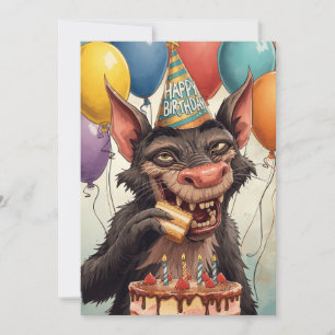 Cartão Design de Bolo de Aniversário Divertido do Diabo d