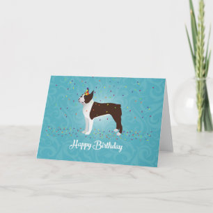 Cartão Design de Brown Boston Terrier Birthday