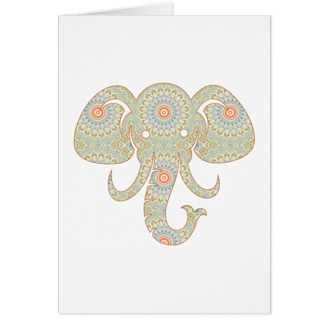 Cartão Design de Cabeça Elefante de Mandala (Frente)