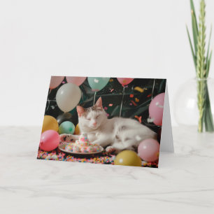 Cartão Design de Celebração de Aniversário de Gato Adoráv