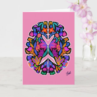 Cartão Design de cérebro floral com placa de fundo rosa