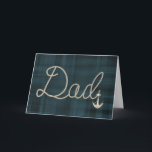 Cartão Design de corda com Pai de ancoragem<br><div class="desc">Pai em texto de escrita e design de corda com âncora náutica em fundo xadrez para o aniversário do Pai</div>