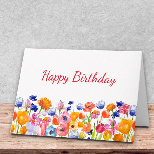 Cartão Design de Desejos de Aniversário de Flor Silvestre