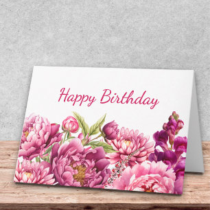 Cartão Design de Desejos de Aniversário de Peônia Rosa Ro