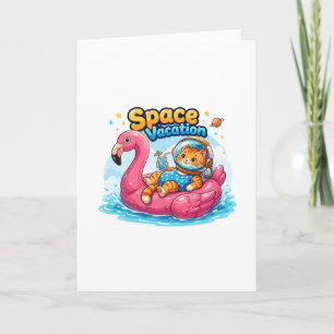 Cartão Design de Férias do Gato Espacial Kawaii