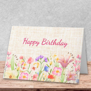 Cartão Design de Linho Floral Soft Pastel de Aniversário