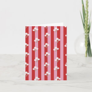 Cartão design de listras vermelhas e rosas com flores bra
