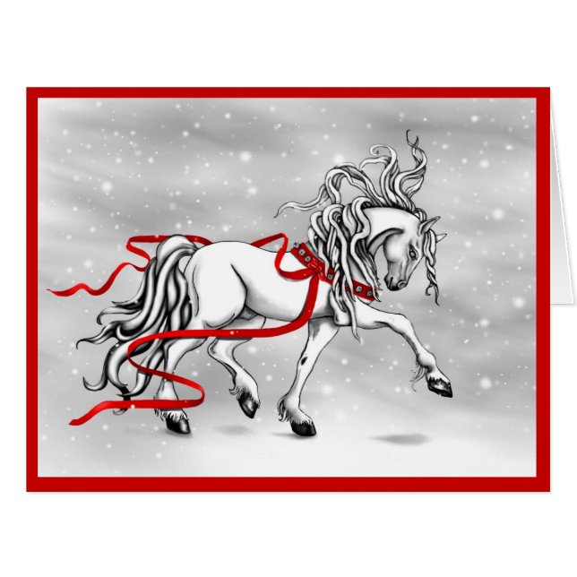 Cartão Design de Natal White Stallion (Frente horizontal)