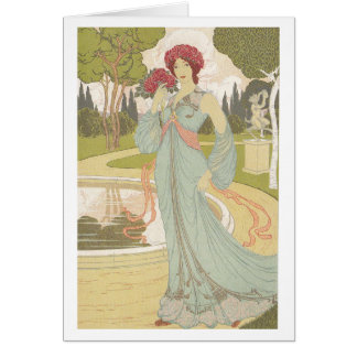 Cartão Design de Nouveau da arte - menina com rosas