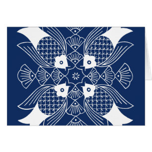 Cartão Design de Peixes Submarinos com Fundo Azul