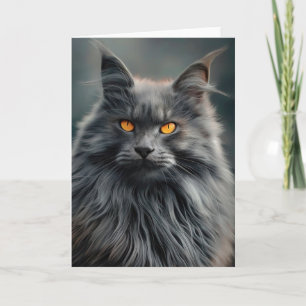 Cartão Design de Retrato Gato de Cabelo Longo Majestoso
