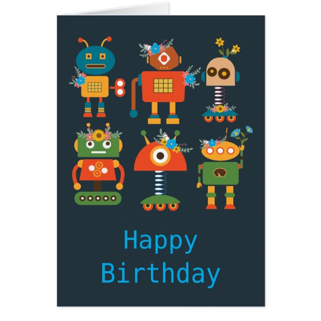 Cartão Design de robots bonitos para crianças (Frente)