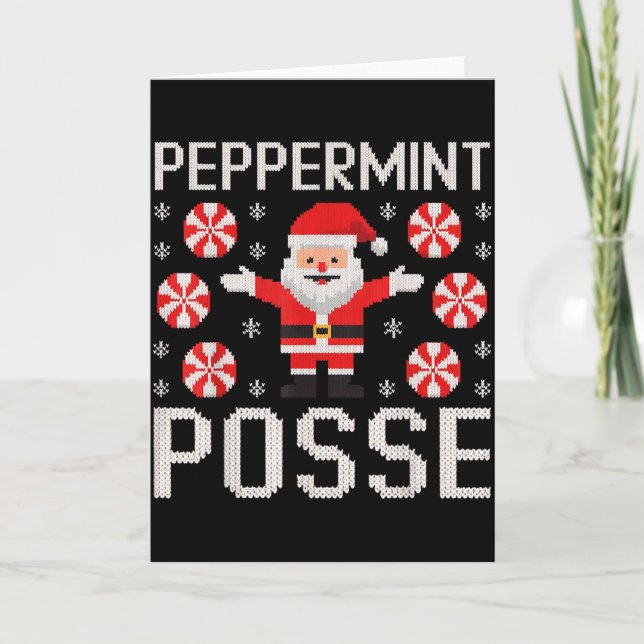 Cartão Design de Suéter Feio do Peppermint Posse Papai No (Frente)