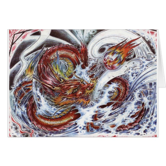 Cartão Design de Tatuagem do Dragão Japonês (Frente Horizontal)