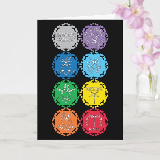 Cartão Design de texto Branco Dragonfly Chakras (Orquídea)