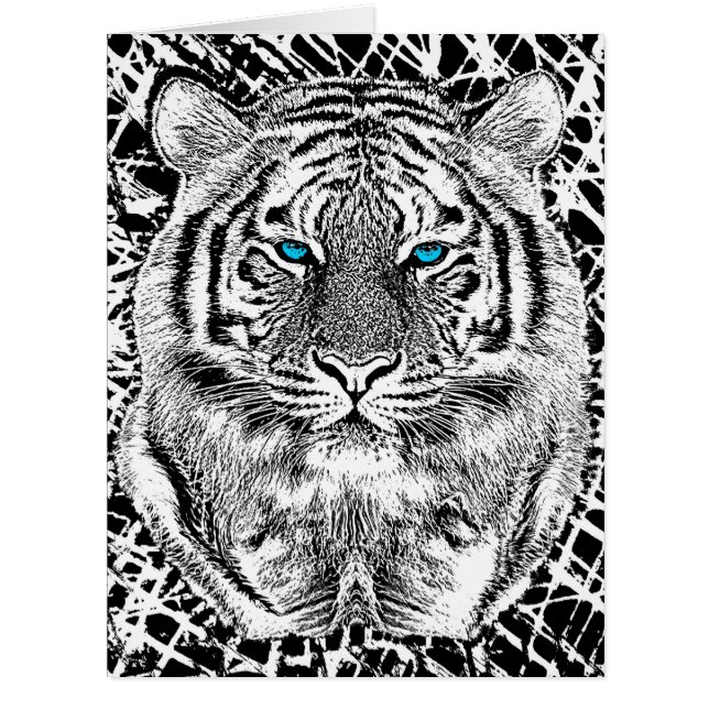 Cartão Design de Tigre Azul Preto E Branco (Frente)