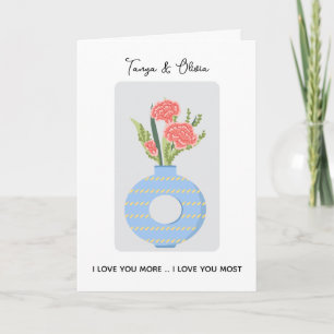 Cartão design de vaso floral elegante com cravos rosa