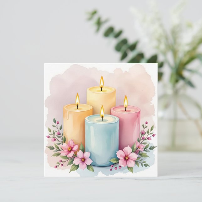 Cartão Design de Vela Aquarela (Em pé/Frente)