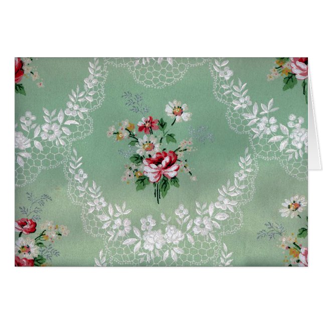Cartão Design de Wallpaper Vintage Rose Bouquet (Frente Horizontal)
