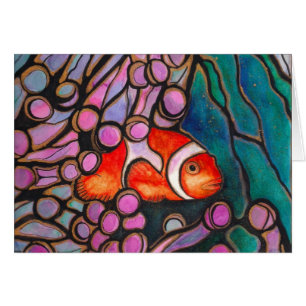 Cartão Design do "vitral" da anêmona de mar de Clownfish