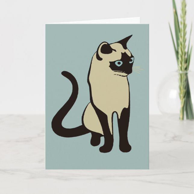 Cartão Design Minimalista de Gato Tailandês Tradicional (Frente)