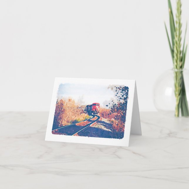Cartão Design Notecard da Aquarela do trem do outono (Frente)
