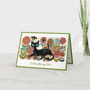 Cartão Design Personalizado Floral Gato Preto Retro 70