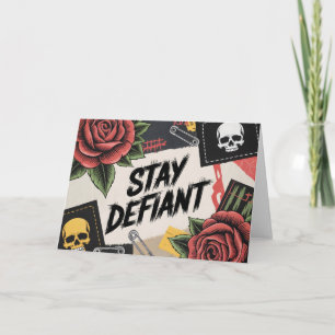Cartão Design Rebelde: "Permaneça Defiante" Slogan Punk