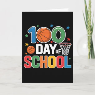 Cartão Design Retro de Fã de Basquete para 100 Dias de Es