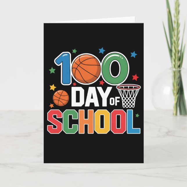 Cartão Design Retro de Fã de Basquete para 100 Dias de Es (Frente)