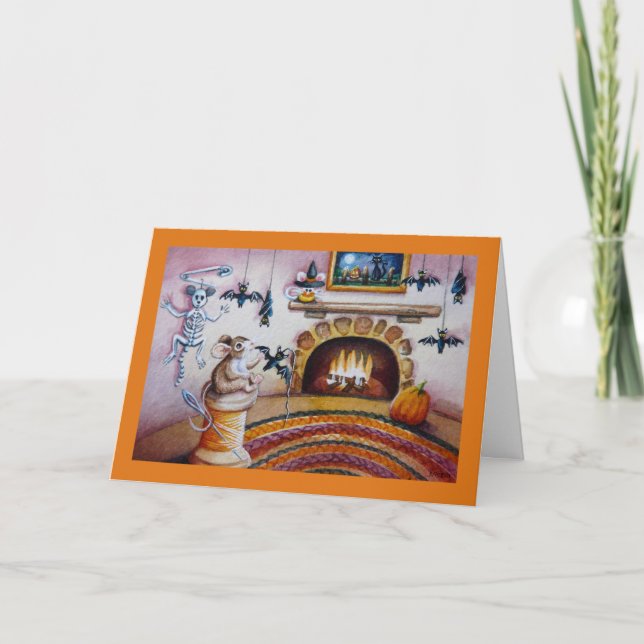 Cartão Desorações de Morcego de Mouse Halloween Aquarela (Frente)