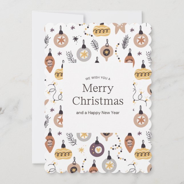 Cartão Desorações Desejamos-lhe uma Feliz Saudação de Nat (Frente)