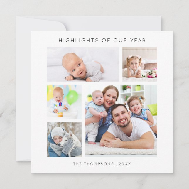 Cartão Destaques da Colagem de Fotos do Ano 5 Natal (Frente)