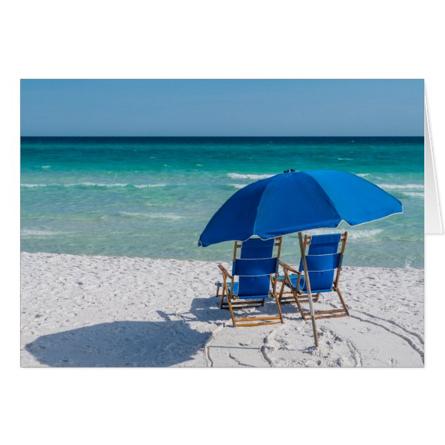Cartão Destin Florida Chairs E Umbrella Greeting Card (Frente Horizontal)