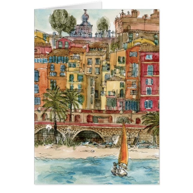 Cartão Destinos | Praia e Edifícios Aquarela (Frente)