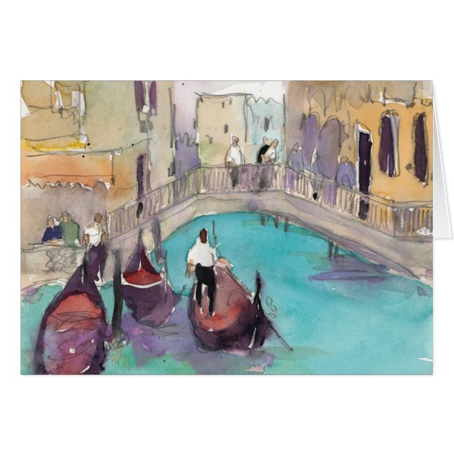 Cartão Destinos | Watercolor Venice Gondola Ride (Frente Horizontal)