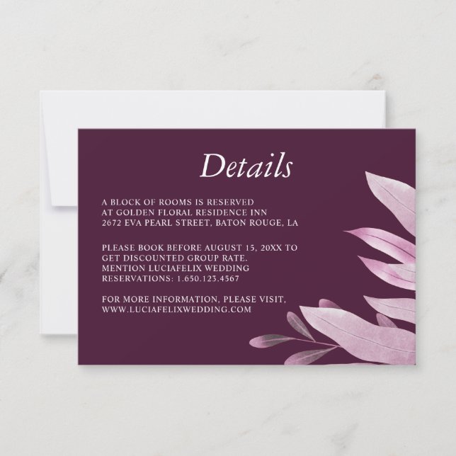 Cartão Detalhado de Casamento de Burgundy Big Leaf (Frente)