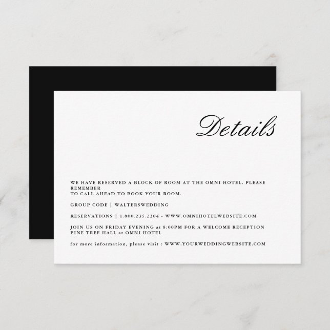 Cartão Detalhado de Casamento de Script Minimalist (Frente/Verso)