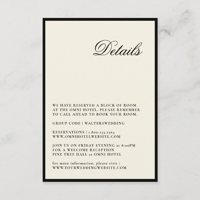 Cartão Detalhado de Casamento de Script Minimalist (Frente)