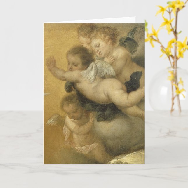 Cartão Detalhe de Cherubs bonitos de uma Annunctitia - Be (Flor Amarela)