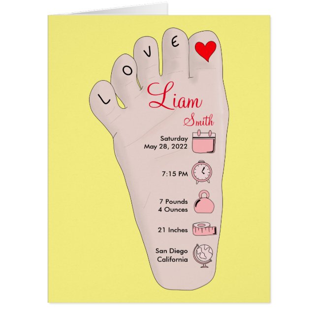 Cartão Detalhes das Estatísticas de Nascimento do Novo Be (Frente)